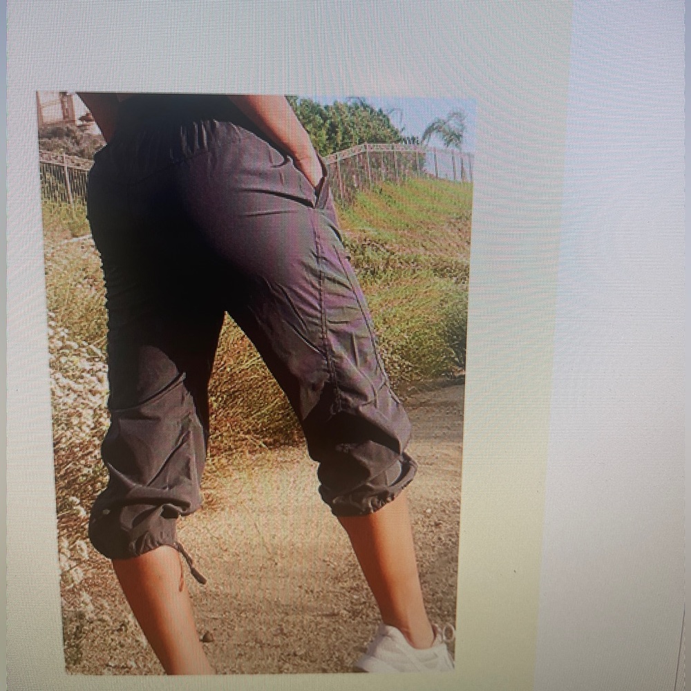 Cargo capri pants women’s, drawstrings waist and legs lightweight,active,no iron